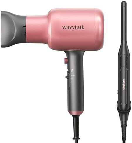 Wavytalk 1875 Watt Ionic Hair Dryer and 3/10 Inch Flat Iron Set with Diffuser