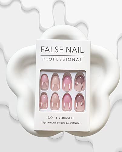 Easter Press on Nails Medium French Tip Almond Fake Nails Nude Pink Full Cover False Nails with Bunny Designs Cute Matte Acrylic Nails Artificial Nails for Girls Women 24 Pcs - Image 2