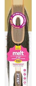 JANET COLLETION – melt 100% Virgin Human Hair- 2”X6” HD Transparent Lace Body Closure – Whole Hand Tied Invisible Lace Closure (NATURAL, 16")