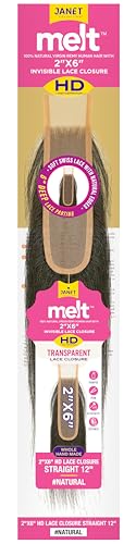 JANET COLLETION – melt 100% Virgin Human Hair- 2”X6” HD Transparent Lace Body Closure – Whole Hand Tied Invisible Lace Closure (NATURAL, 16")