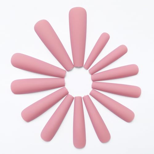 AddFavor XXL Extra Long Press on Nails Coffin Matte Fake Nails Full Cover Acrylic False Nails 12 Sizes 120pcs Pink Nail Tips for Women Fingernails Manicure Design - Image 5