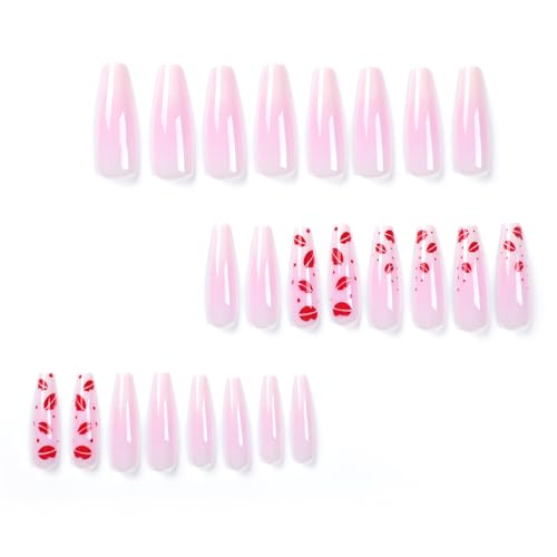 MISUD 24 Piece Pink White Ombre Long Coffin Press On Nails for Valentine's Day - Image 3