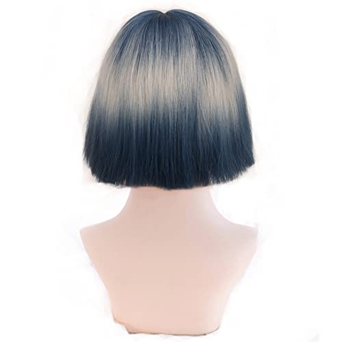 Short Blonde Blue Bob Wig with Bangs, Heat-Resistant Synthetic Hair, 12 Inch - Image 4