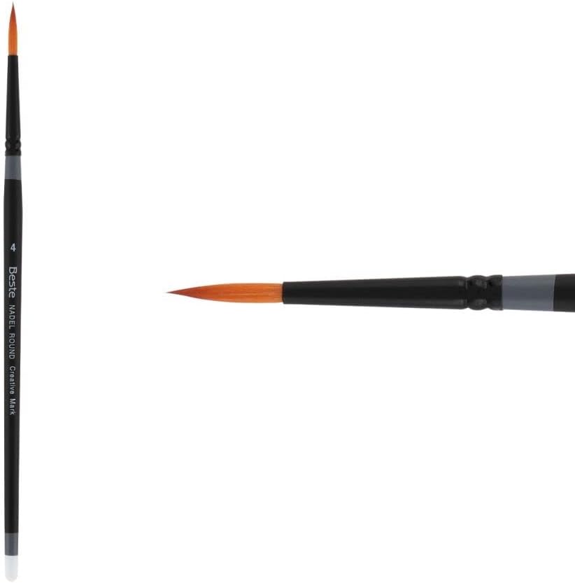 Creative Mark Beste Golden Taklon Hair Brushes - Watercolor Paint Brushes for Acrylic, Watercolor, Water-Soluble Oil, and Any Wet Paint - Nadel Round - 4