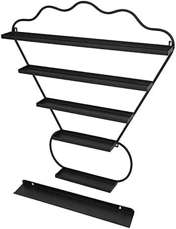 5-Tier Badminton Shape Wall Mount Nail Polish Rack, High Capacity Black Storage Shelf - Image 5