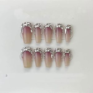 Magrace Press on Nails Long Fake Nails with Design Handmade Blue Coffin Stick on Nails for Womrn Gel UV Finish Handmade Nail Art with Design 10 pcs