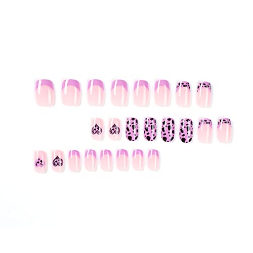 BABALAL Press on Nails Short Fake Nails Square Glue on Nails Purple Acrylic Nails Squoval Leopard Print Stick on Nails for Women and Girls 24Pcs - Image 6