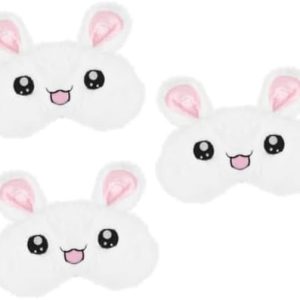 HEALLILY Rabbit Eye Mask 3 Pcs White Hairy Ice Bag Miss Plush Eye Mask