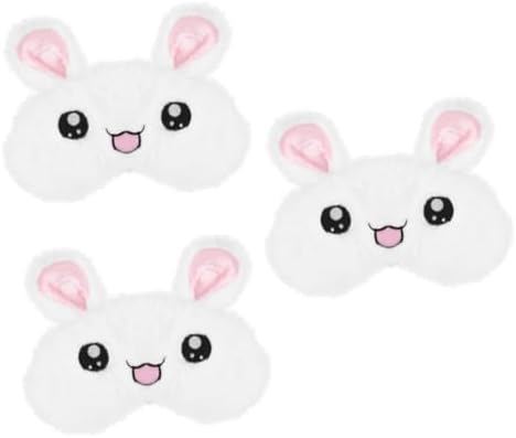 HEALLILY Rabbit Eye Mask 3 Pcs White Hairy Ice Bag Miss Plush Eye Mask