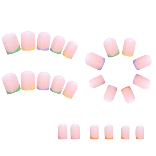 Colorful Glossy Square French Tip Press On Nails Set for Women 24 Count - Image 3