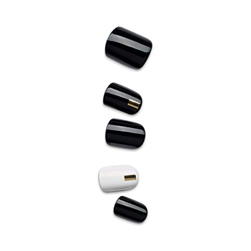 Midnight Drive Black White Short Squoval Press On Nails 30 Piece Set - Image 3