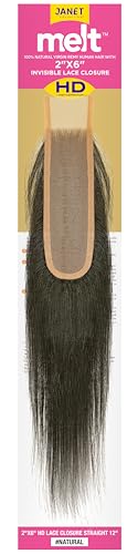 JANET COLLETION – melt 100% Virgin Human Hair- 2”X6” HD Transparent Lace Body Closure – Whole Hand Tied Invisible Lace Closure (NATURAL, 16") - Image 2