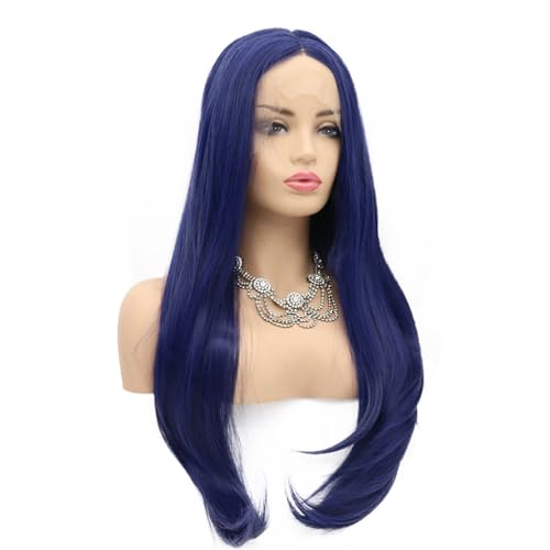 Blue Lace Front Wigs for Fashion Women Long Straight Navy Blue Synthetic Lace Front Wigs Pre Plucked Natural Hairline Heat Resistant Fiber Hair Wig Glueless Synthetic Lace Wig 22 Inch Cosplay - Image 6