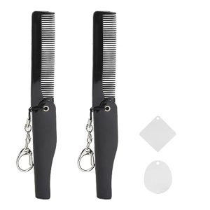Portable Folding Hair Brush with Fine Tooth Beard Comb and Acrylic Small Mirror, Travel Pocket Comb for Men