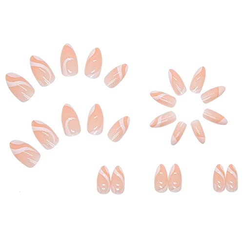 24 Piece Medium Almond White Swirl Press on Nails Kit with Glue for Women - Image 3