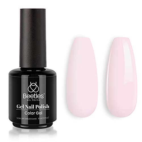 beetles Gel Polish 15ml Barely Pink Nails Gel Soak Off LED Nail UV LED Lamp with Easy Nail Extension Set 5 In 1 Nail Glue Gel Base Coat with Pre shaped Medium Almond Soft Gel Nail Tips Nail Art Diy - Image 2