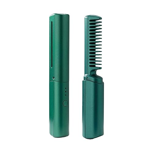 Cordless Hair Straightener Brush Hot Comb Fast Heating Straightening Brush Heated Hair Straightener Comb for Home Travel Men, Green - Image 5