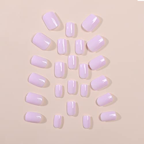 Short Square Light Purple Glossy Press on Nails 24 Pcs Full Cover - Image 2