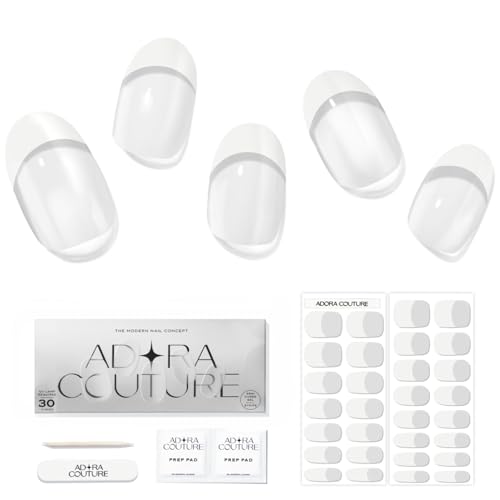 Semi Cured Gel Nail Strips French Tip | 30pcs White French Tip Nail Wraps Kit for Women | Gel Nail Stickers with UV Light Required (White French 2B)