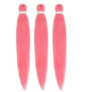 Pink Pre Stretched Braiding Hair 26 Inch 3 Packs Synthetic Crochet Braids Hair Professional Soft Yaki Texture Hot Water Setting Braiding Hair Extensions