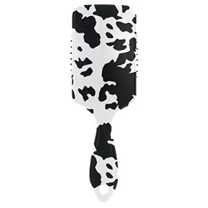 Animal Texture Print, Cow Skin Black White, Black Stains Spots Paddle Brush Hair Brush, Plastic Soft Nylon Pins Air cushion comb, Detangle Anti-Static Dry Wet Hair Hairbrush for Smoothing Women Men Hair