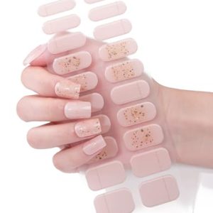 Semi Cured Gel Nail Strips |Nude 20pcs Gel Polish Nail Wraps | Gel Nail Stickers, UV Light Required