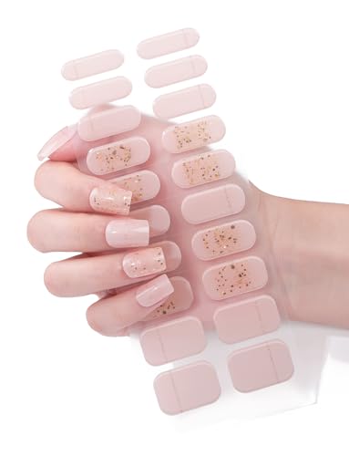 Semi Cured Gel Nail Strips |Nude 20pcs Gel Polish Nail Wraps | Gel Nail Stickers, UV Light Required