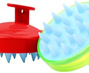 Vibrant Silicone Scalp Massager Brush for Dandruff Relief, Yellow/Red, Pack of 2