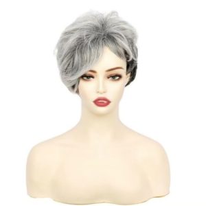 Short Gray Pixie Cut Bob Wig for Women, Natural Layered Synthetic Silver Hair