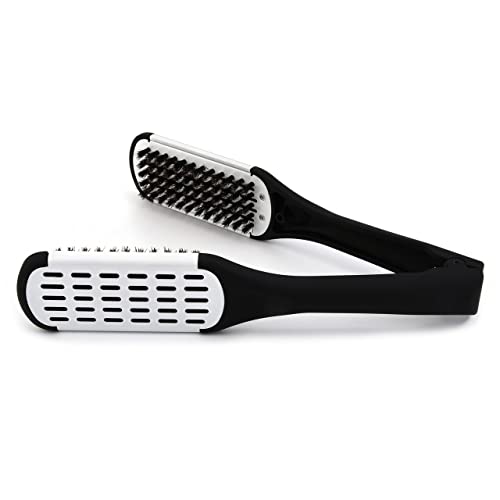 White Double-Sided Boar Bristle Hair Brush Comb with Clamp for Straightening and Styling - Image 3