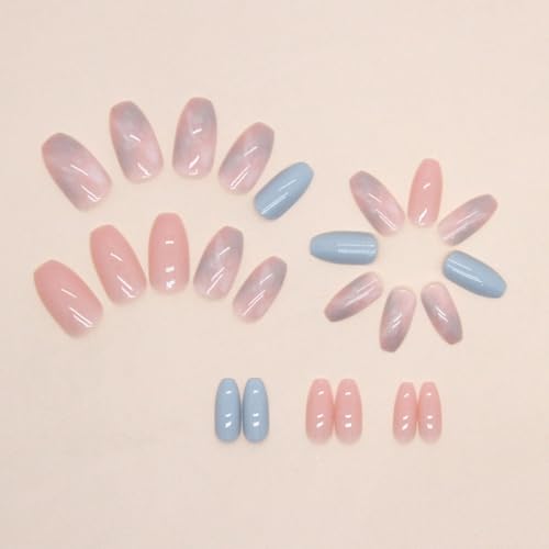 Medium Blue Pink Gradient Marble Acrylic Press on Nails 24pc Set - Image 4
