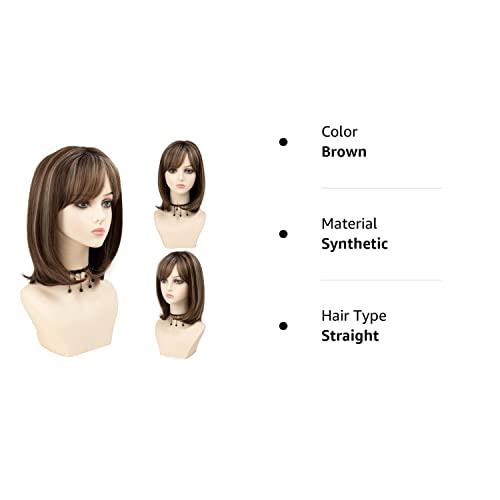 TISHINING 14 Inch Short Ombre Brown and Blonde Bob Wig with Bangs for Women - Image 7