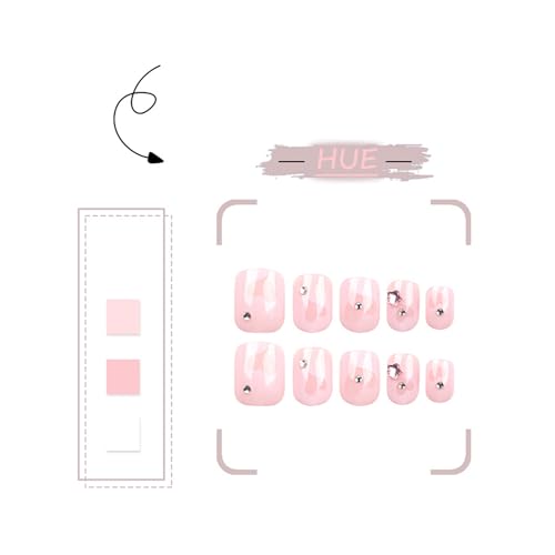 24 Pcs Valentine's Day Press on Nails, 3D Rhinestones Full Cover Acrylic Nails Glossy Pink Fake Nails with Love Heart Designs, Short Coffin Shape False Nails with Glue Stick on Artificial Fingernails - Image 8