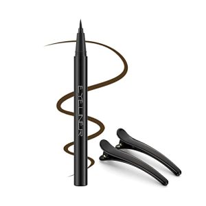 LAVONE Brown Ultra-Fine Tip Liquid Waterproof Eyeliner, Quick Drying, Includes Hair Clips
