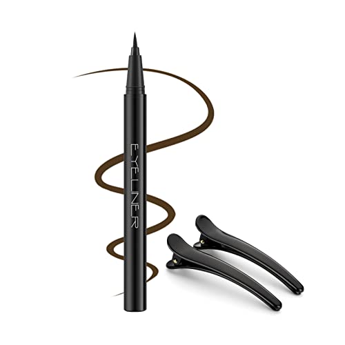 LAVONE Brown Ultra-Fine Tip Liquid Waterproof Eyeliner, Quick Drying, Includes Hair Clips