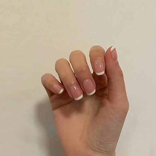 24 Piece Short Pink French Tip Glossy Full Cover Acrylic Press On Nails Set - Image 3