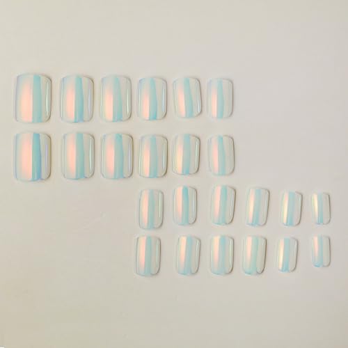 Short Square Press on Nails Solid White Color Fake Nails Acrylic Glossy French Nails with Cool Electroplating Chrome Designs Artificial Glue on False Nails DIY Stick on Nail for Women and Girls 24Pcs - Image 4