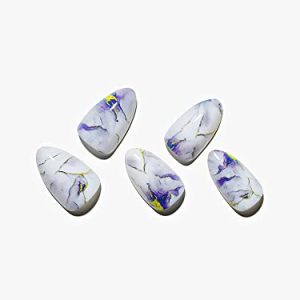 Glamermaid Purple Marble Almond Press on Nails Set with Adhesive Tabs for Women
