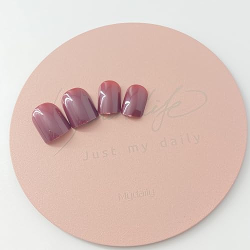 24 pcs Short Press on Nails Square Fake Nails Deep Solid Color False Nails Glossy Acrylic Full Cover Nude Glue on Nails Stick on Nails for Women Girls Manicure Art - Image 4