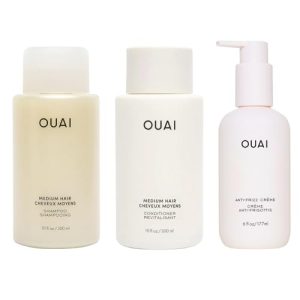 OUAI Anti Frizz for Medium Hair Bundle - Includes Anti-Frizz Crème + Medium Hair Shampoo and Conditioner Set (3 Count, 6 Oz/ 10 Oz/ 10 Oz)