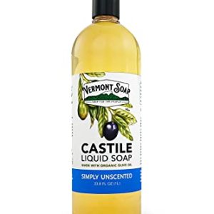 Vermont Castile Soap Unscented, Gentle Liquid Soap for Sensitive Skin & Natural Body Wash, Organic Hair Shampoo for Oily Hair, Aloe Castile Soap for Men & Women - 33.8 Oz