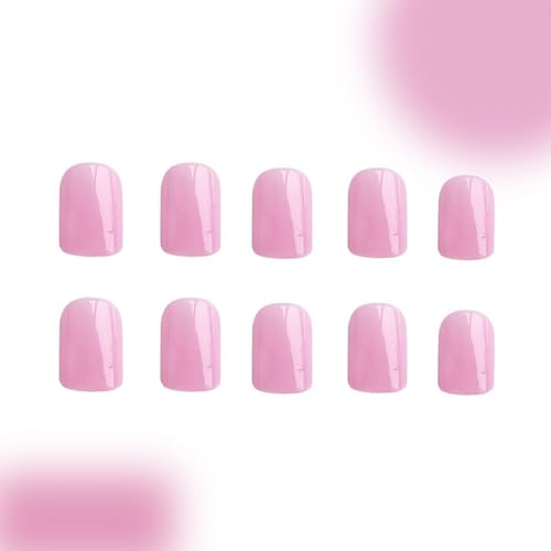 Short Square Fake Nails Artificial Pink Fake Nails with Nail Glue French Acrylic Nails with Solid Color Pastle Pink Purple Designs Full Cover False Nails Stick on Nails for Women and Girls 24 Pcs - Image 3