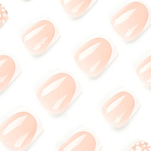 Short Square French Tip Press on Nails with White Acrylic Flower Design Full Cover for Women - Image 3