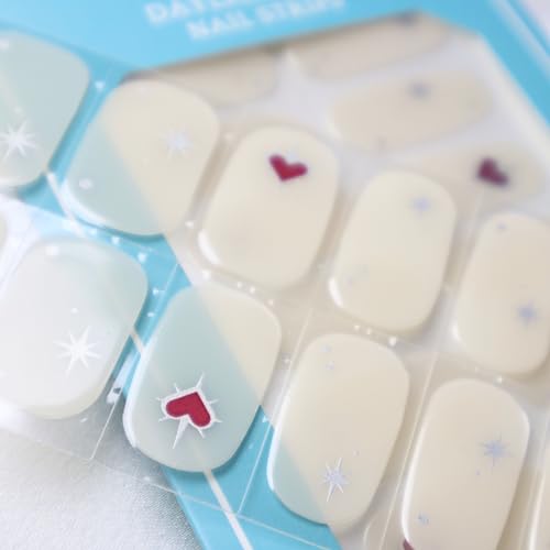 Daylight Gel Nail Strips, Nail Wraps, NO UV Light Needed Nail Polish Strips, Nail Stickers, No Top Coat Needed and Extra Thickness, Gel Nail Strips for Women Nail Art (Y2K Neutral Heart) - Image 3