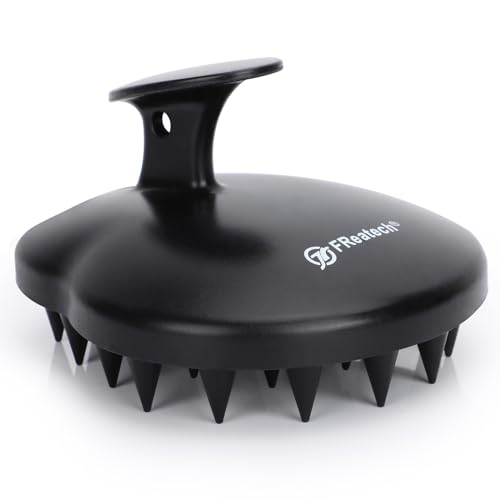 FREATECH 100% Silicone Hair Scalp Massager Shampoo Brush for Scalp Care and Hair Growth, Waterproof Shower Hair Scrubber Scalp Exfoliator for Dandruff and Buildup, Sturdy and Hygienic, Black