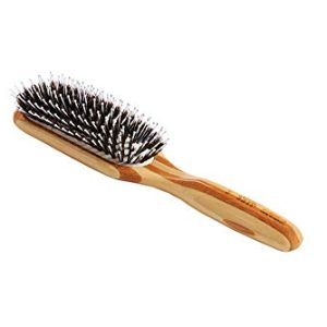 Shine and Condition Hair Brush with Natural Bristle and Nylon Pin, Medium Paddle, Bamboo Handle