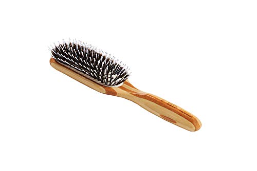 Shine and Condition Hair Brush with Natural Bristle and Nylon Pin, Medium Paddle, Bamboo Handle