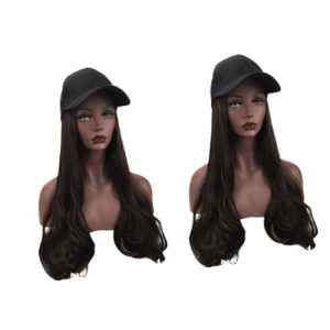 DOITOOL 2pcs Long Curly Hair Wig with Beanie Hat for Women, Natural Look