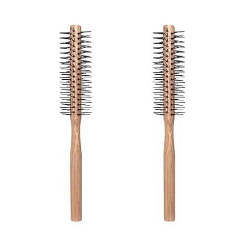FRCOLOR Small Round Brush Wooden Handle Nylon Bristles Ball-Tipped Pin Tail Comb for Short Hair Styling