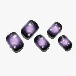 GLAMERMAID Press on Nails Squoval,UV Black and Purple Glitter False Nails with Ombre Design,Gel Glue on Nails Reusable Full Cover Manicure Set for Women